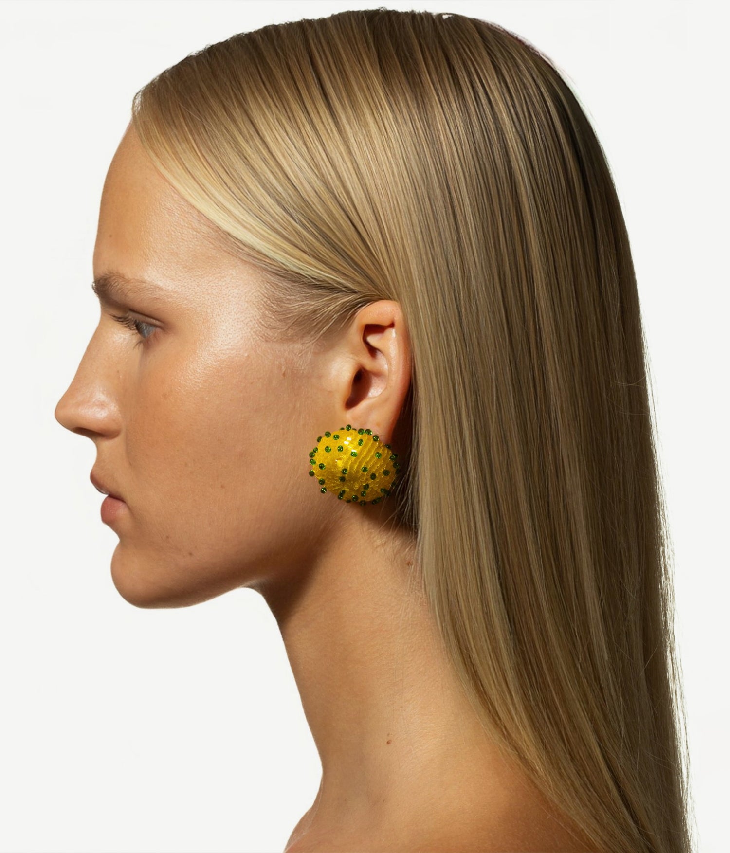 ALLwithoudDIS, All pieces of the Ruslan Baginskiy SKARBY/TREASURES jewelry drop are crafted by hand in delicate beadwork that dances in the light. Rooted in the idea of reconnecting with our past, celebrating cherished moments, and embracing the timeless beauty of nature. Silver stud fastening for pierced ears. White and Yellow Beaded Earrings