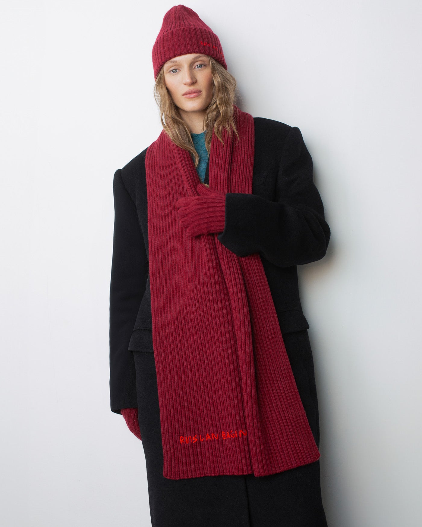 All Knits, Monogram-embroidered Wool Scarf