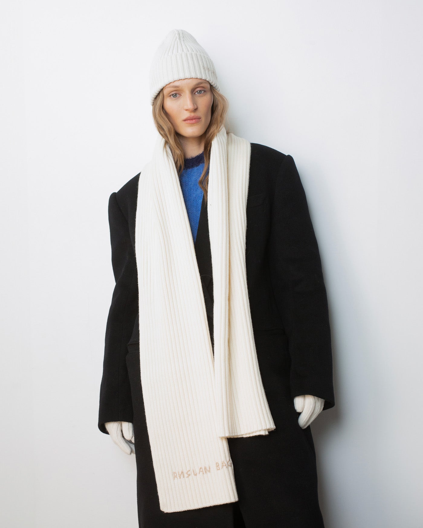 All Knits, Monogram-embroidered Wool Scarf