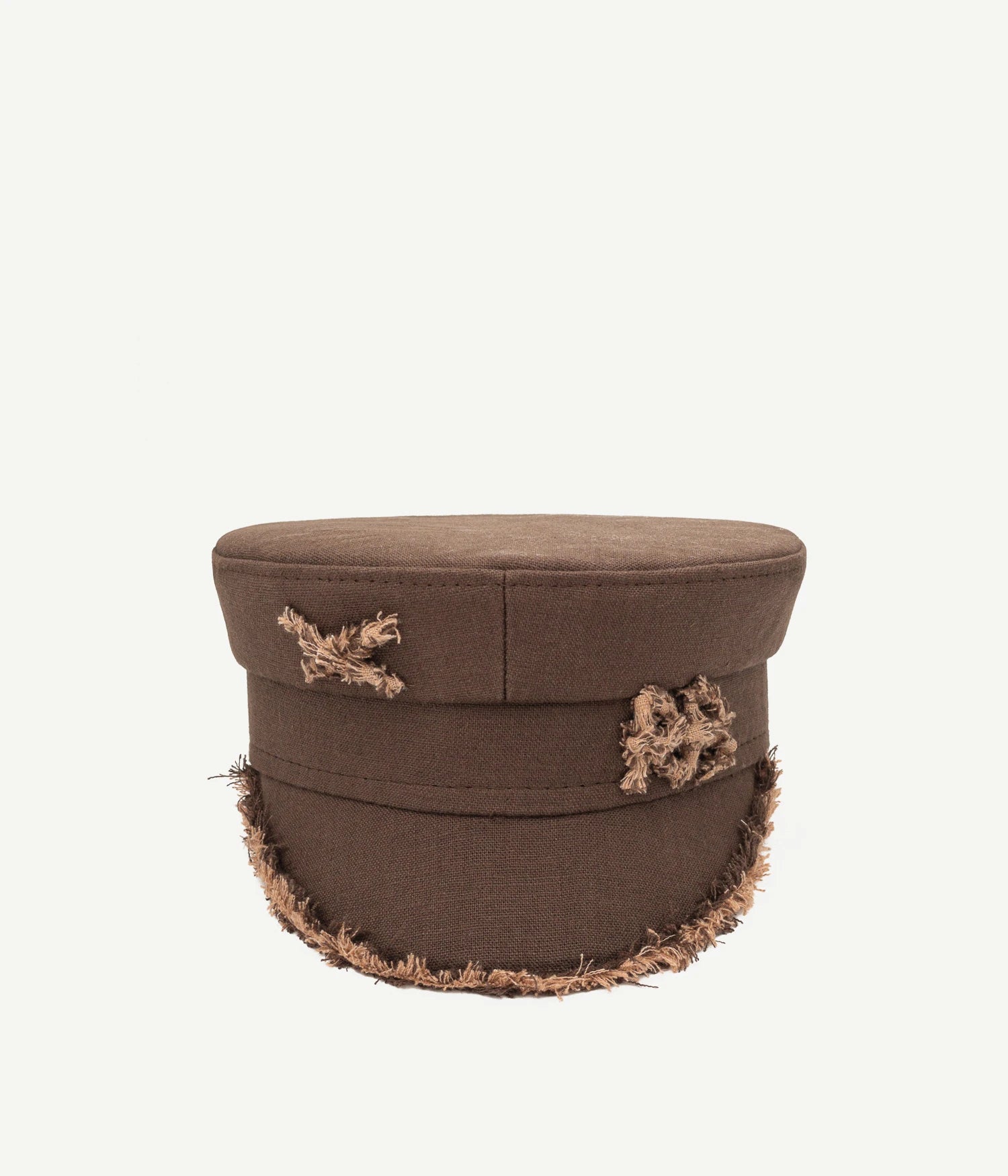 44_10, Monogram-embellished Fringed Baker Boy Cap