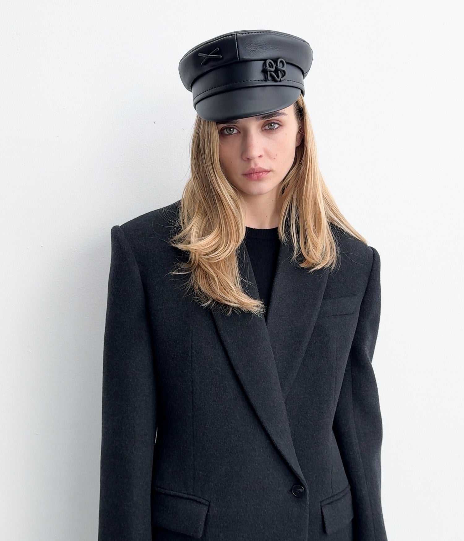 Logo-embellished Leather Baker Boy Cap