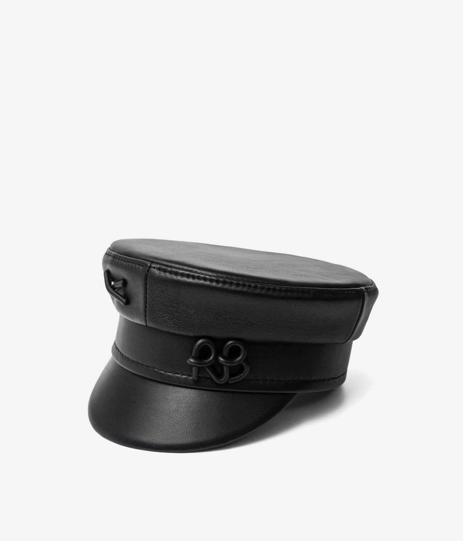 Baker Boy Cap, Logo-embellished Leather Baker Boy Cap