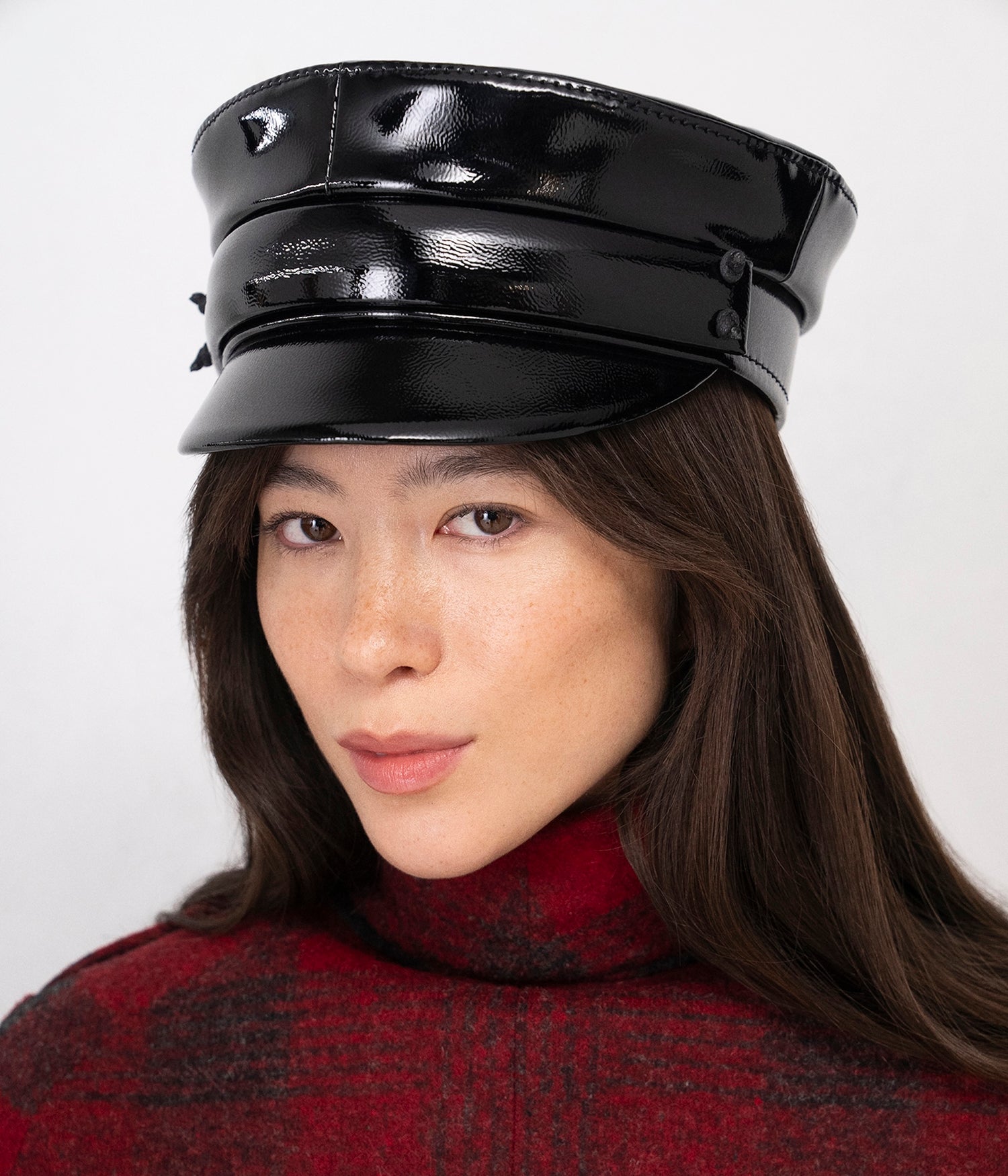 Photo, Baker Boy Cap, Faux-Leather Belted Baker Boy Cap