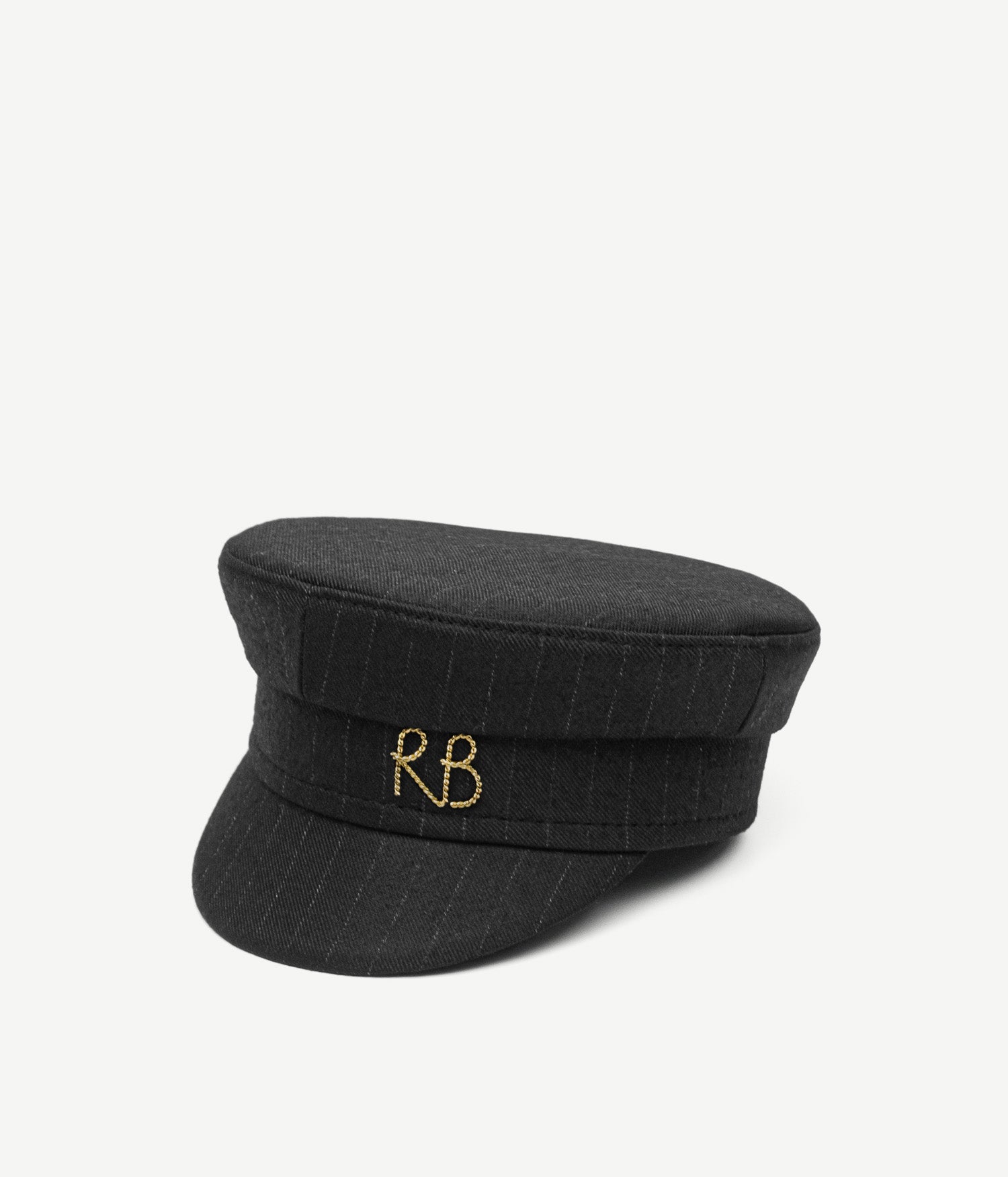 Baker Boy Cap, Logo-embellished Stripe-Pattern Baker Boy Cap