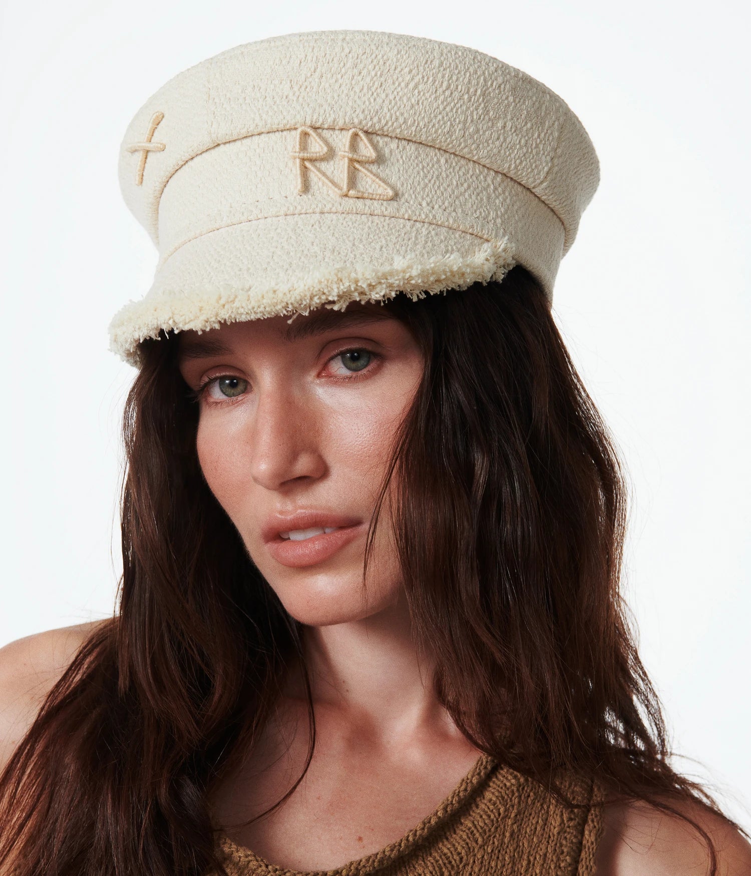 Logo-embellished Raw Edge Tweed Baker Boy Cap