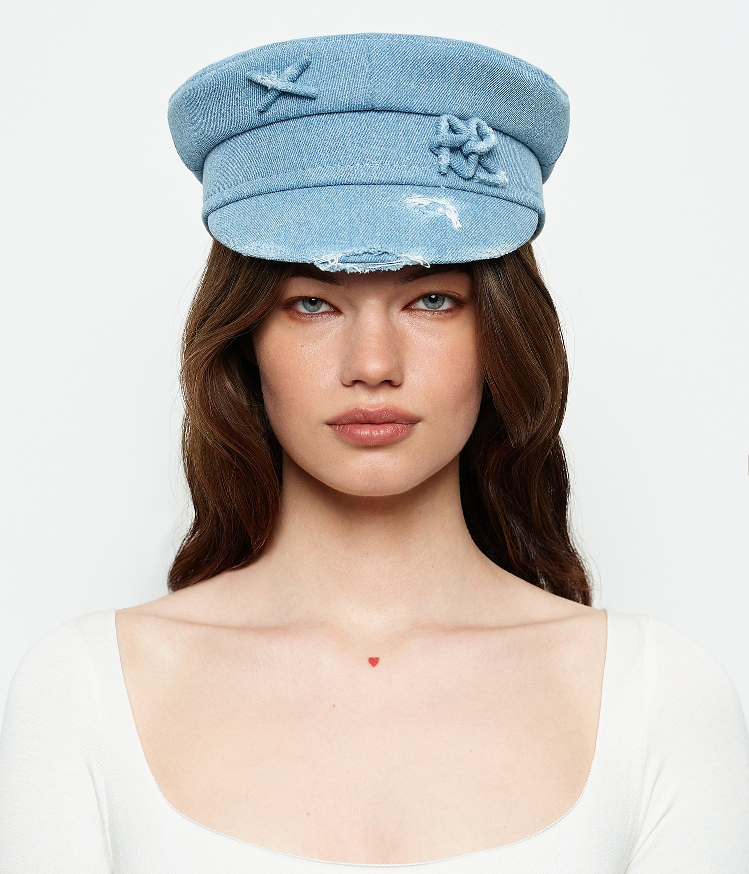 Distressed Denim Baker Boy Cap