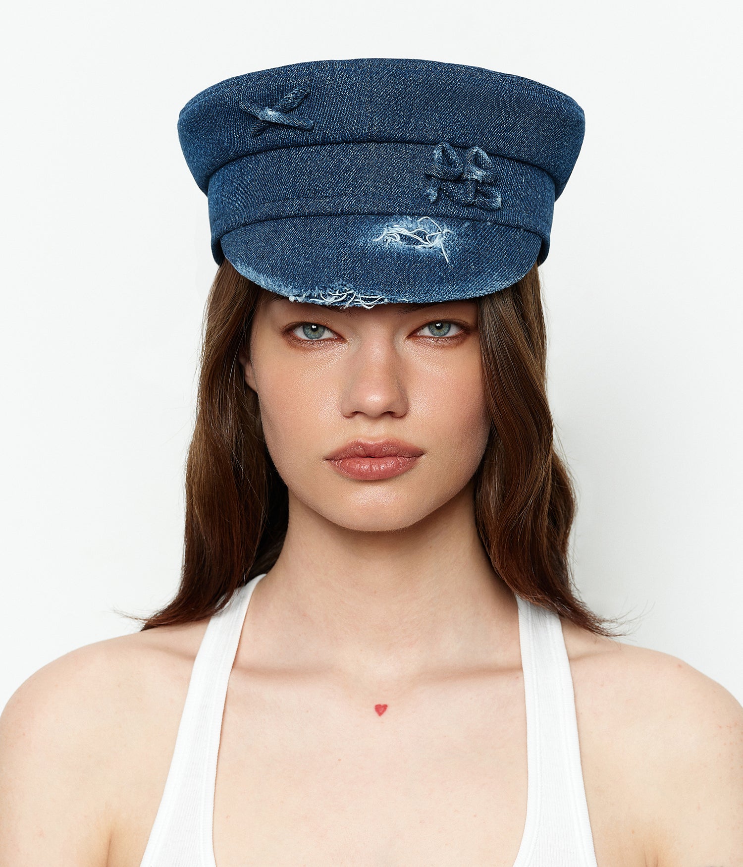 Distressed Denim Baker Boy Cap