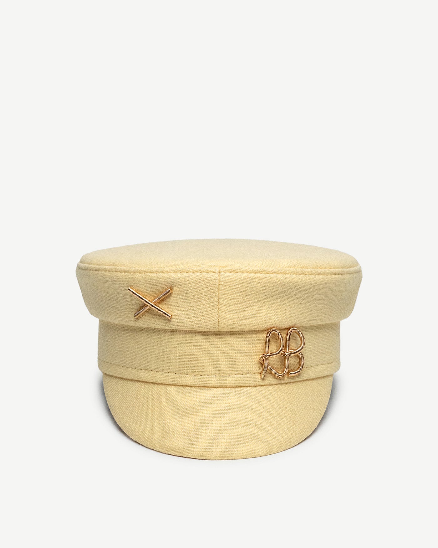 Linen Baker Boy Cap with Gold-Tone Logo-plaque