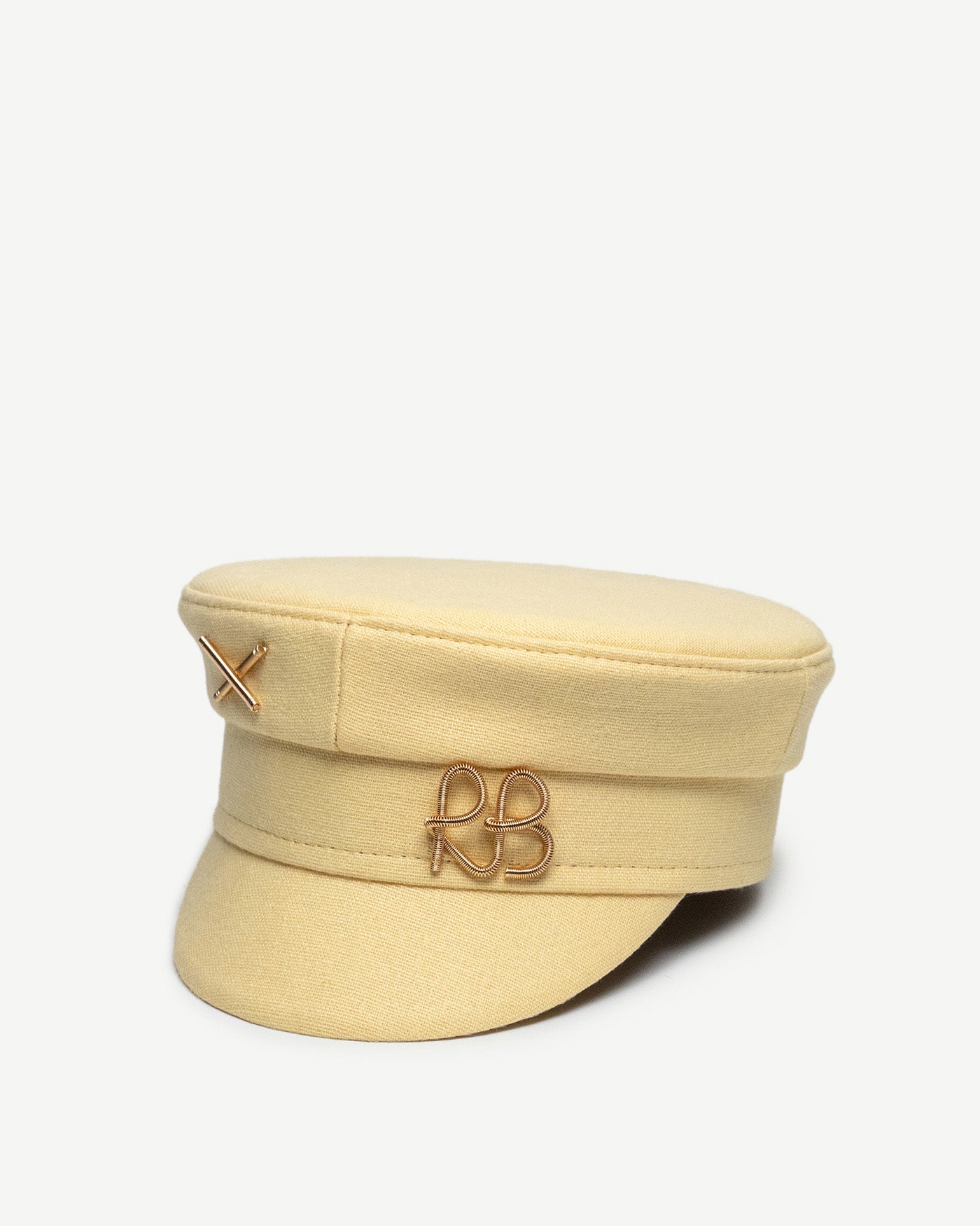 Linen Baker Boy Cap with Gold-Tone Logo-plaque