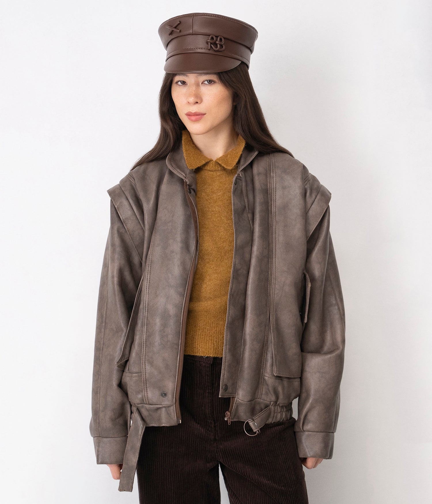 Photo, Baker Boy Cap, Monogram-embellished Leather Baker Boy Cap