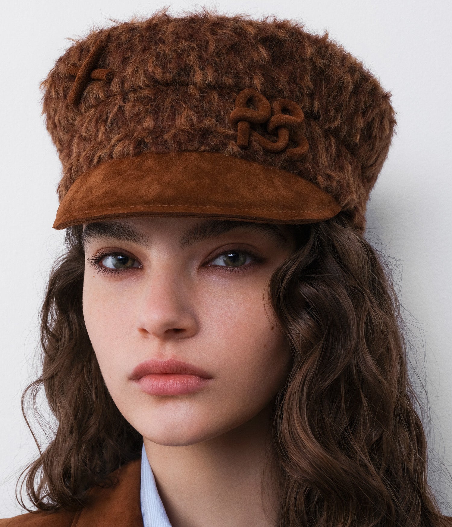 Faux Fur Baker Boy Cap with Suede Peak