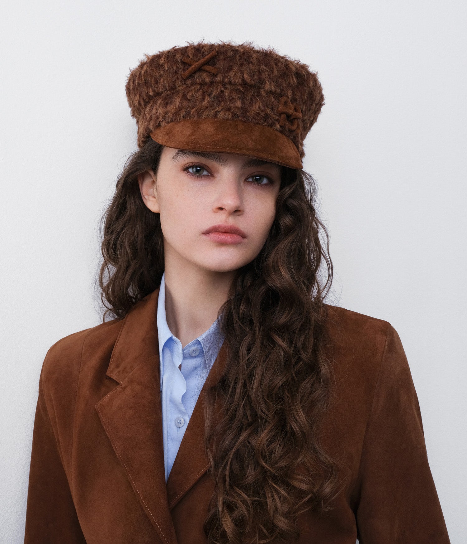 Faux Fur Baker Boy Cap with Suede Peak • Ruslan Baginskiy Hats