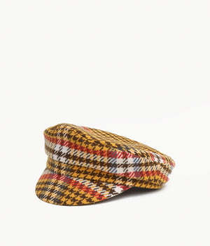 Houndstooth check cap with a peak