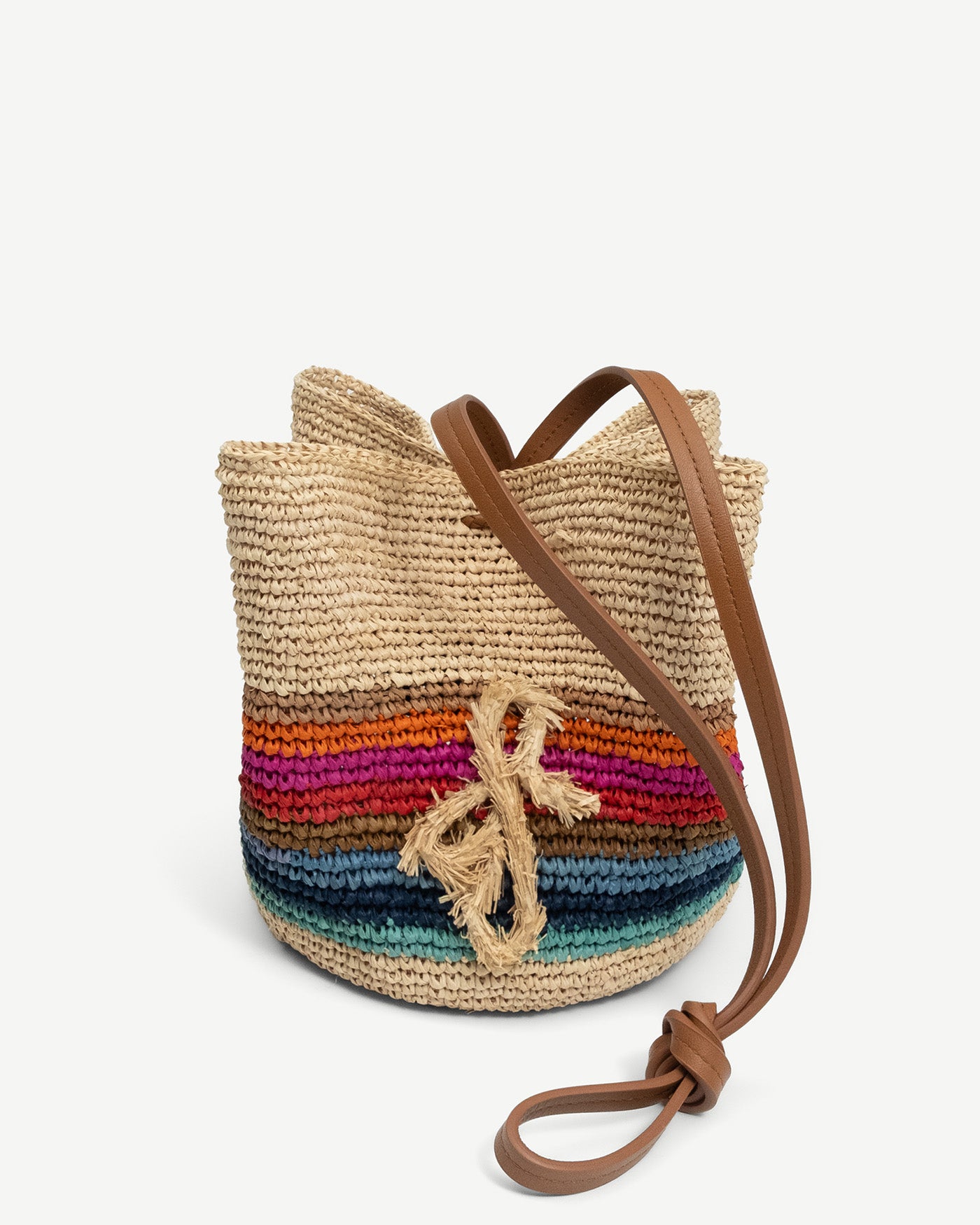 New Arrivals, Ruslan Baginskiy Striped Pouch BagThe bag is crafted from soft woven straw in natural and colored shades. A leather strap allows for comfortable wear on the shoulder or by hand. The piece is finished with a woven RB logo at the front.Handmade in Ukraine.