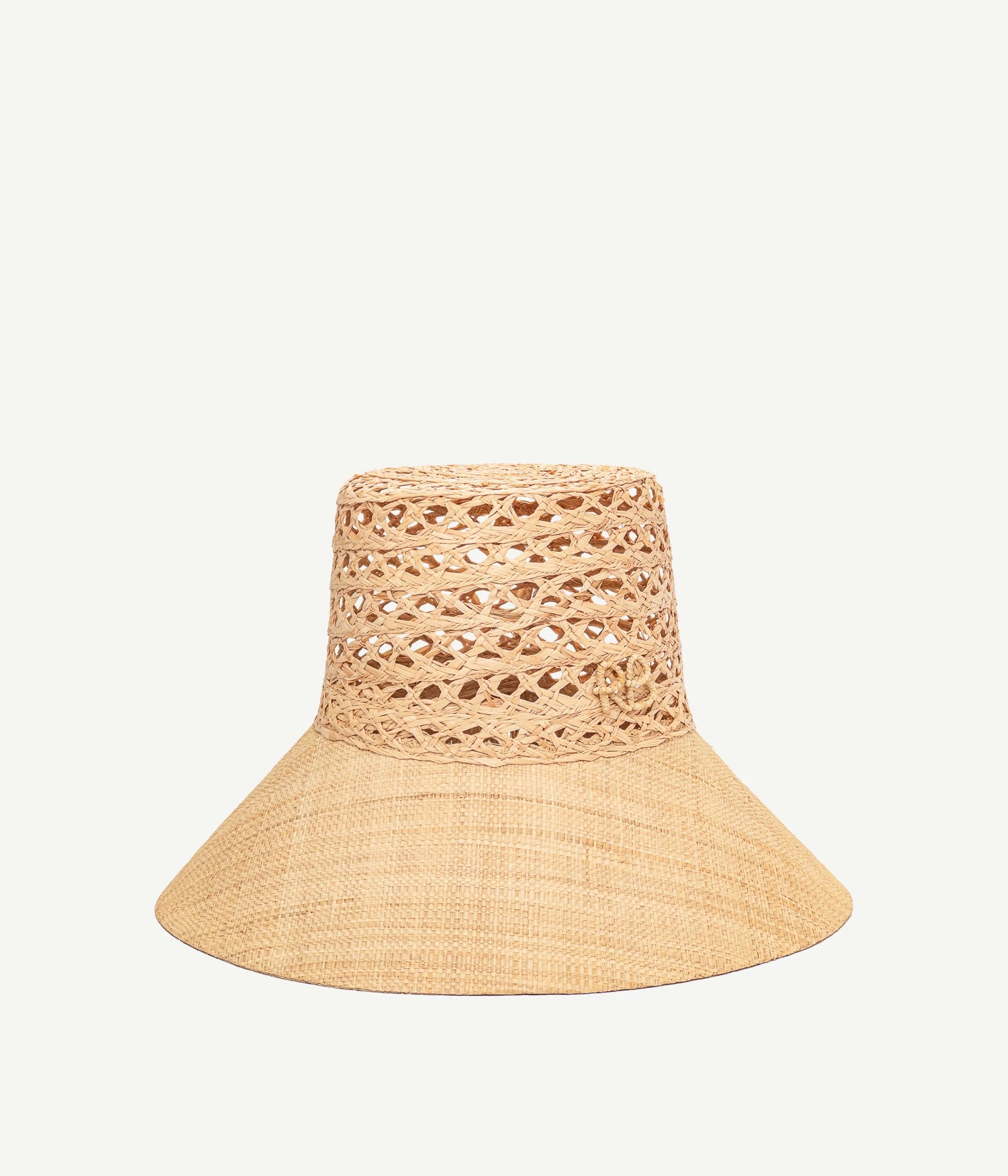 44_LS, Cut Out Straw Wide Brim Bucket Hat