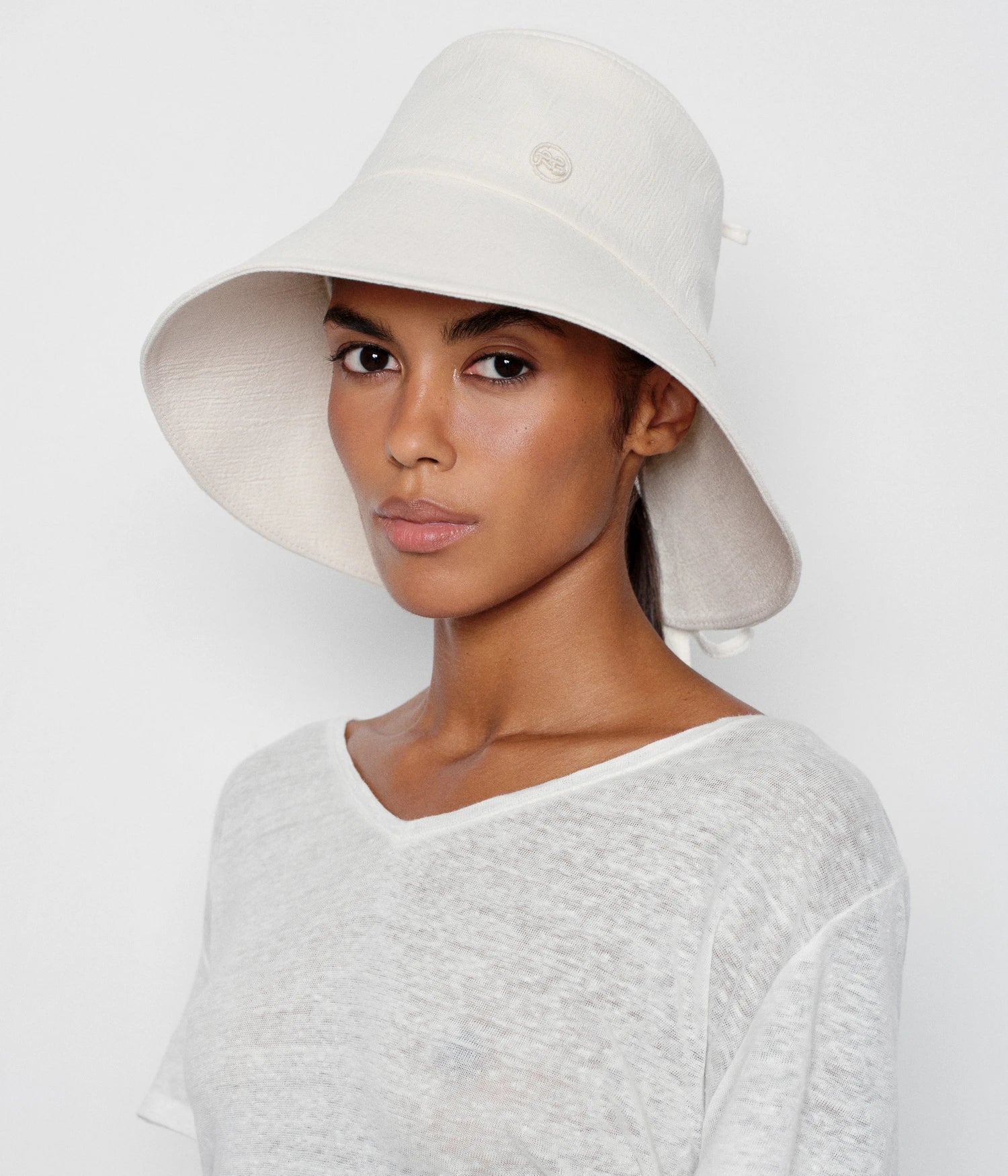Embellished Bow Ties Linen-blend Hat
