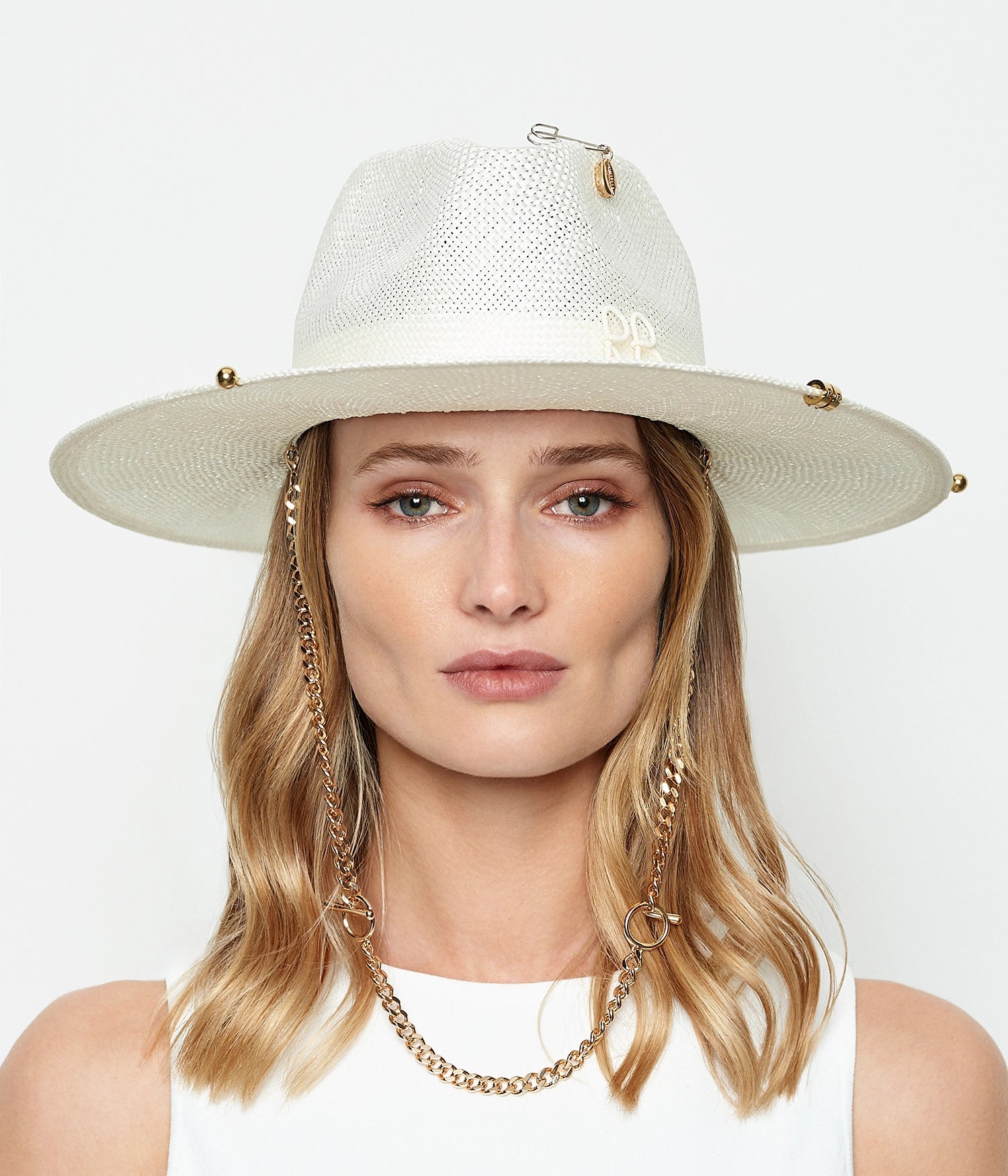 Chain Strap Straw Fedora Hat