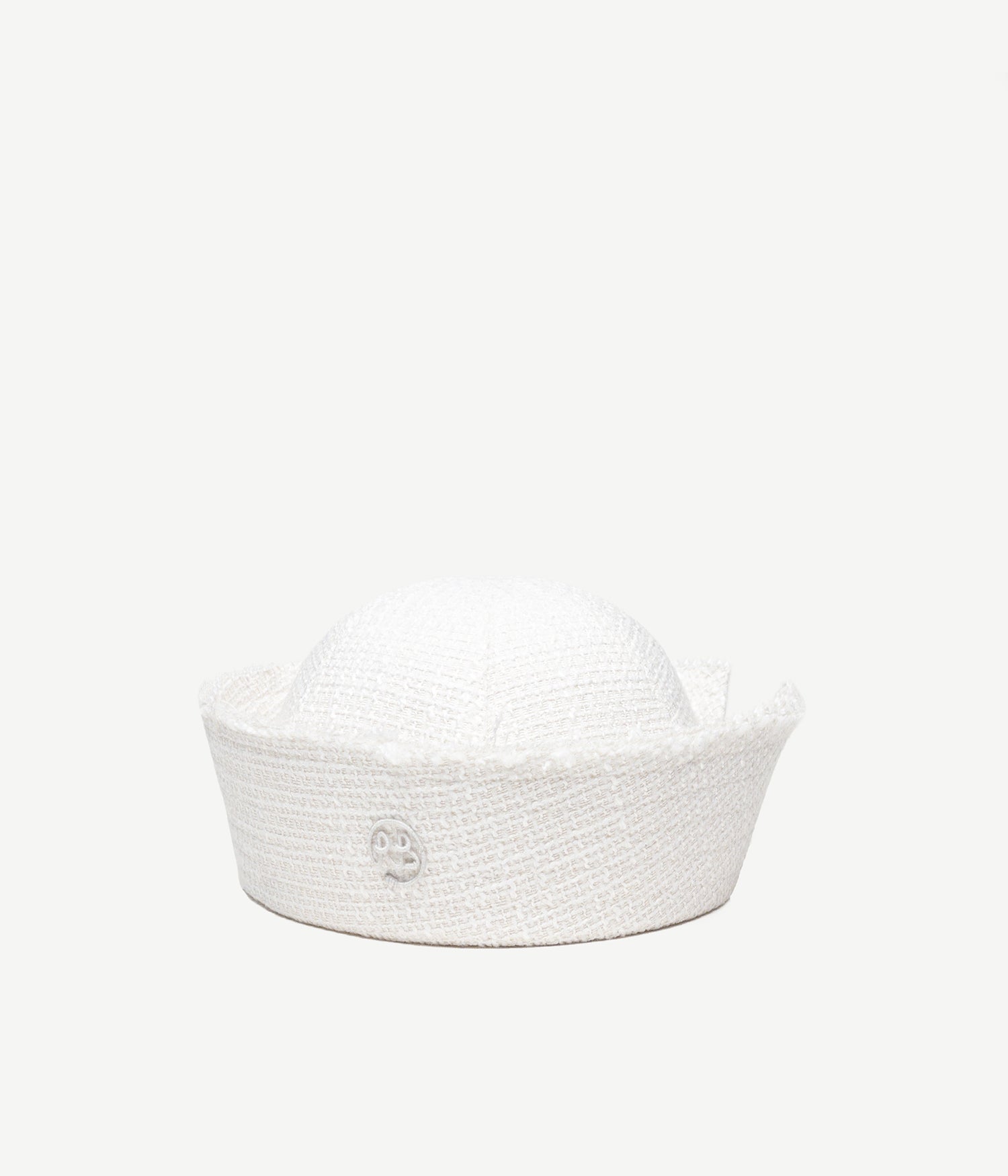 ALLwithoudDIS, Ruslan Baginskiy White Tweed Sailor HatA sailor hat as an alternative to classic headwear. Crafted from white tweed and finished with tone-on-tone stitching and a hand-crafted RB monogram.Handcrafted in Ukraine.