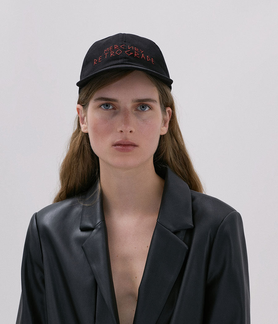 "Mercury Retrograde" Black Cotton Baseball Cap (4660096041008)