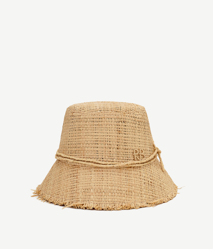ALLwithoudDIS, Ruslan Baginskiy Straw Bucket HatThe bucket hat is crafted from natural straw. Its clean geometry is enhanced by the texture of the organic material. Hand-woven, it is finished with a straw band and the RB monogram.Handcrafted in Ukraine.