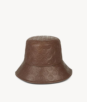 Monogram-embellished Brown Leather Bucket Hat