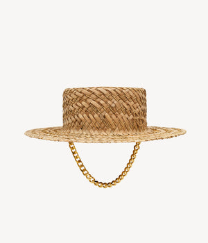 Monogram-embellished Chain Strap Boater Hat