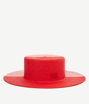 Monogram-embellished Bi-Color Boater Hat CNT034/039-STR-SRB-2B-XS Ruslan Baginskiy