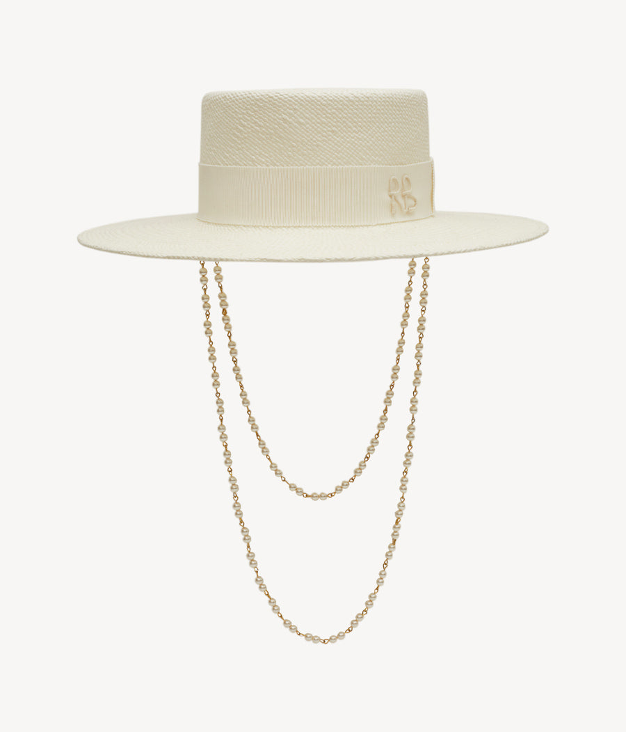 Photo, Canotier Hat, Double Chain Strap Boater Hat