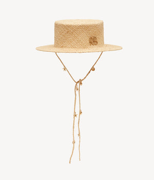 Monogram-embellished Boater Hat CNT036-STR-BR-MRB-XS Ruslan Baginskiy