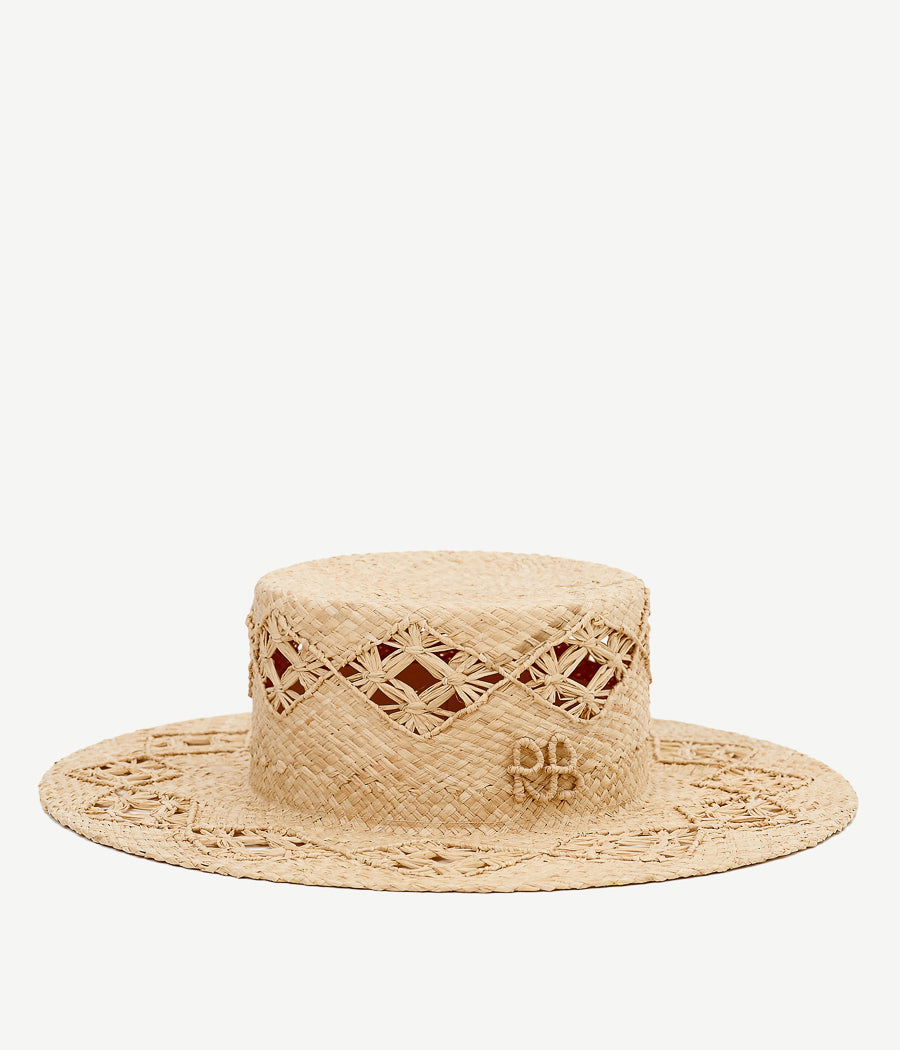 44_10, Monogram-embellished Boater Hat CNT036-STR-DRK-SRB-XS Ruslan Baginskiy