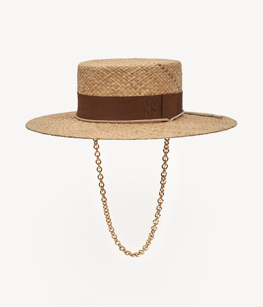 Photo, Canotier Hat, Chain Strap Straw Boater Hat