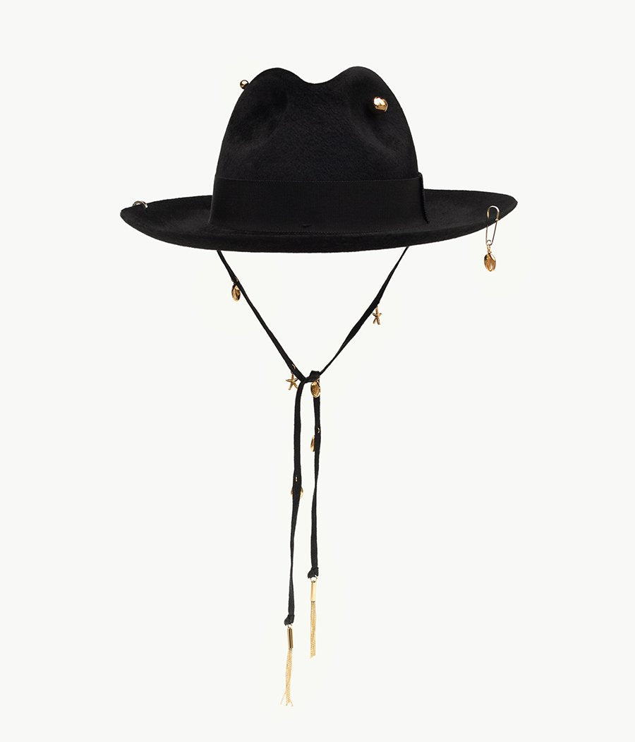 Black pierced felt fedora hat (4622633762864)