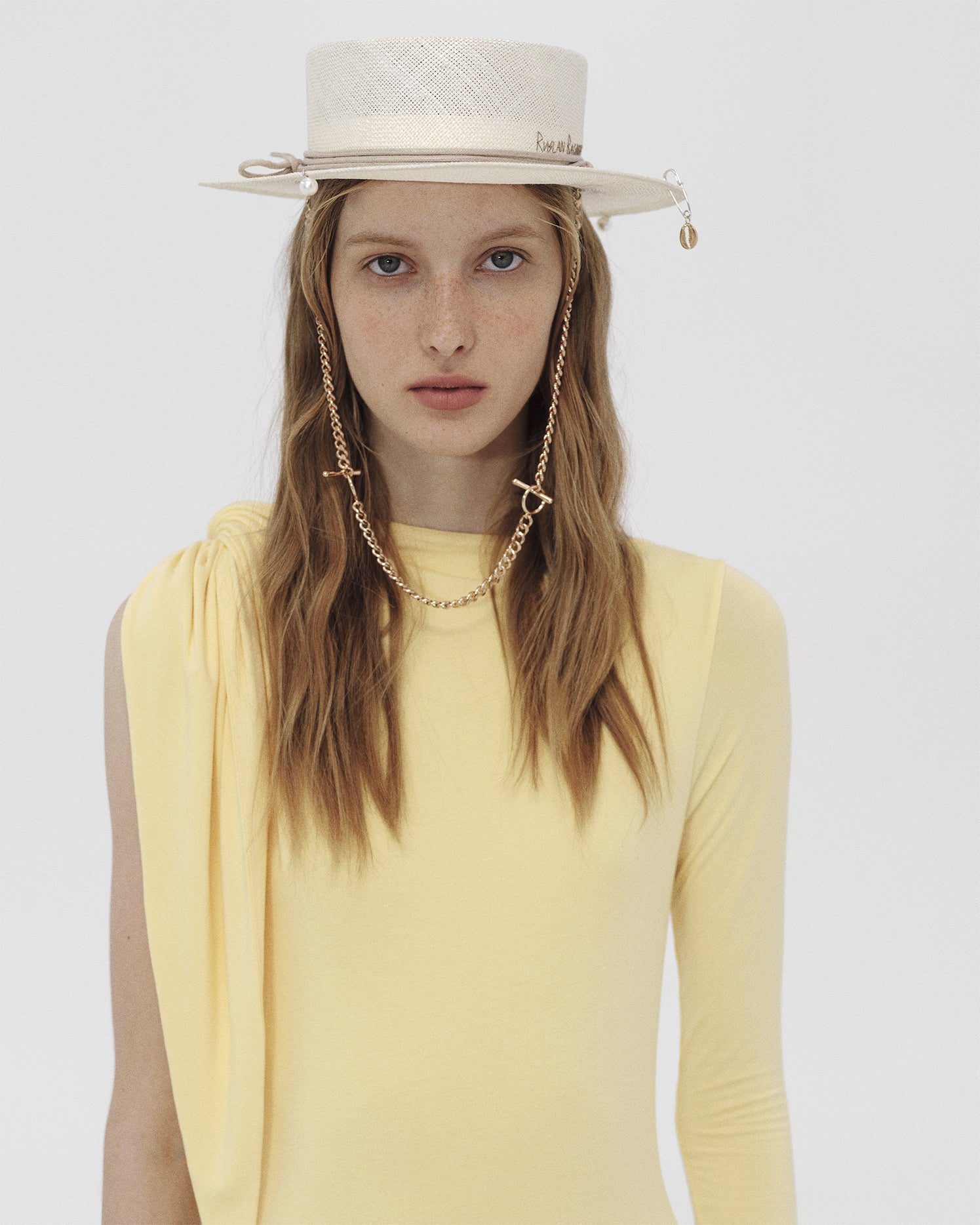 Straw, Chain Strap Straw Boater Hat CNT036-SZL-PRS-CHA-XS Ruslan Baginskiy