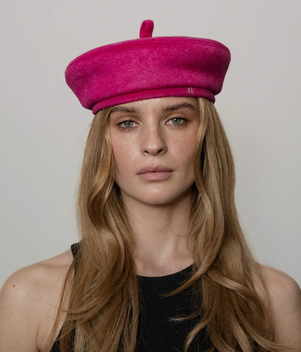 Pink, ruslan baginskiy Ruslan Baginskiy Monogram-embroidered Beret FW23-24 BRT138-WA-PT-XXS