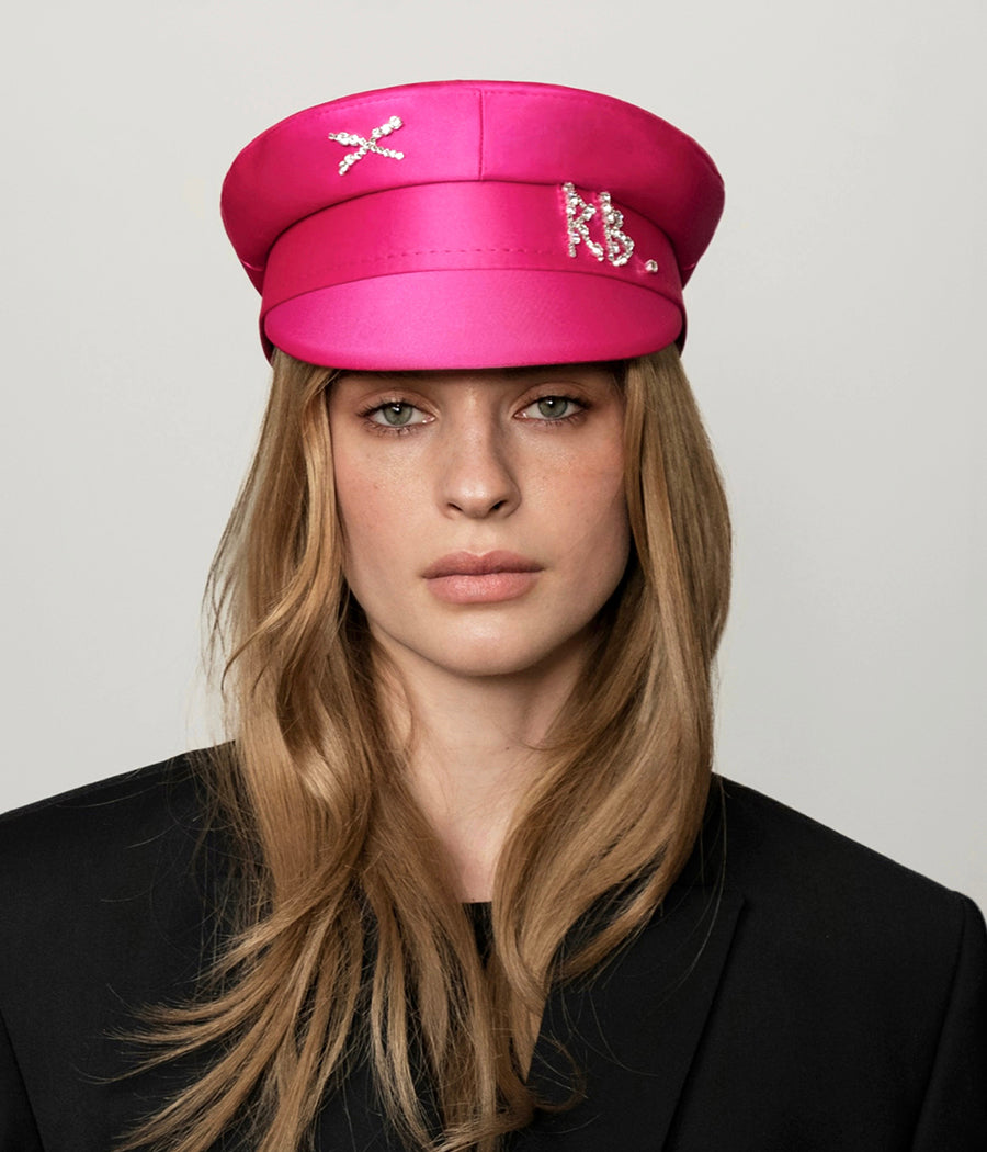 Photo, Baker Boy Cap, Crystal-embellished Satin Baker Boy Cap