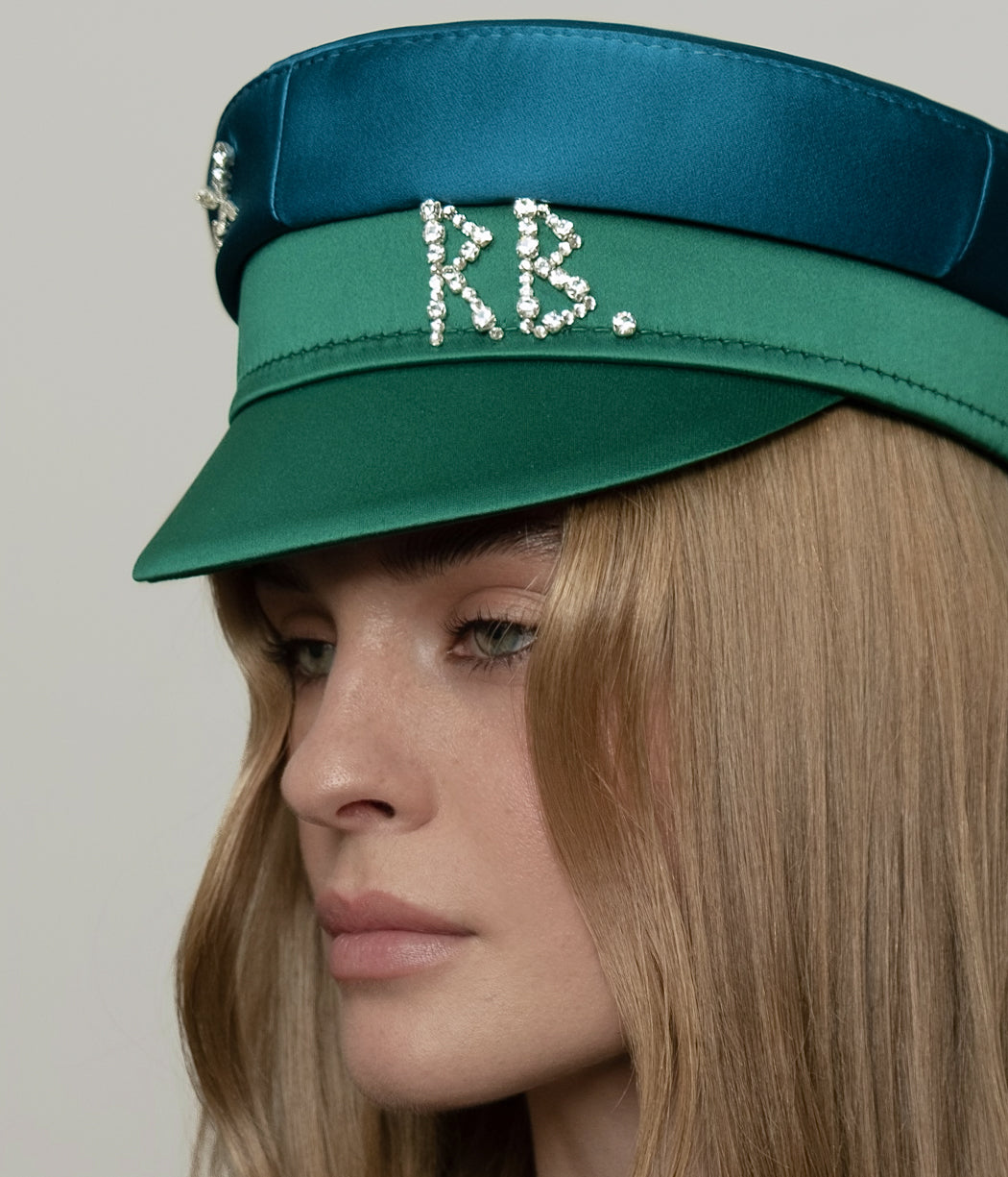 Crystal-embellished Green Satin Baker Boy Cap • Ruslan Baginskiy Hats ...