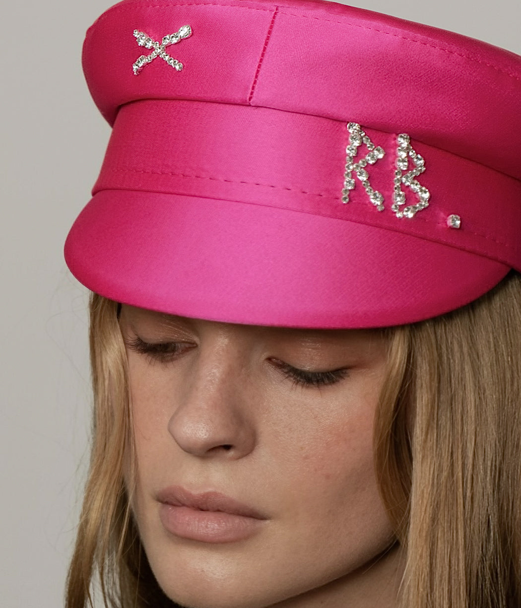 Photo, Baker Boy Cap, Crystal-embellished Satin Baker Boy Cap