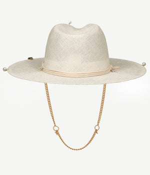 Traditionel Præfiks modvirke Chain Strap Straw Fedora Hat
