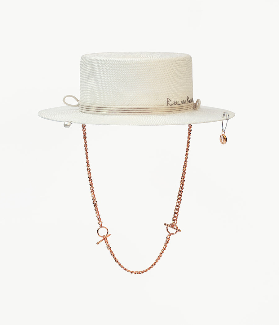 Straw, Chain Strap Straw Boater Hat CNT036-SZL-PRS-CHA-XS Ruslan Baginskiy