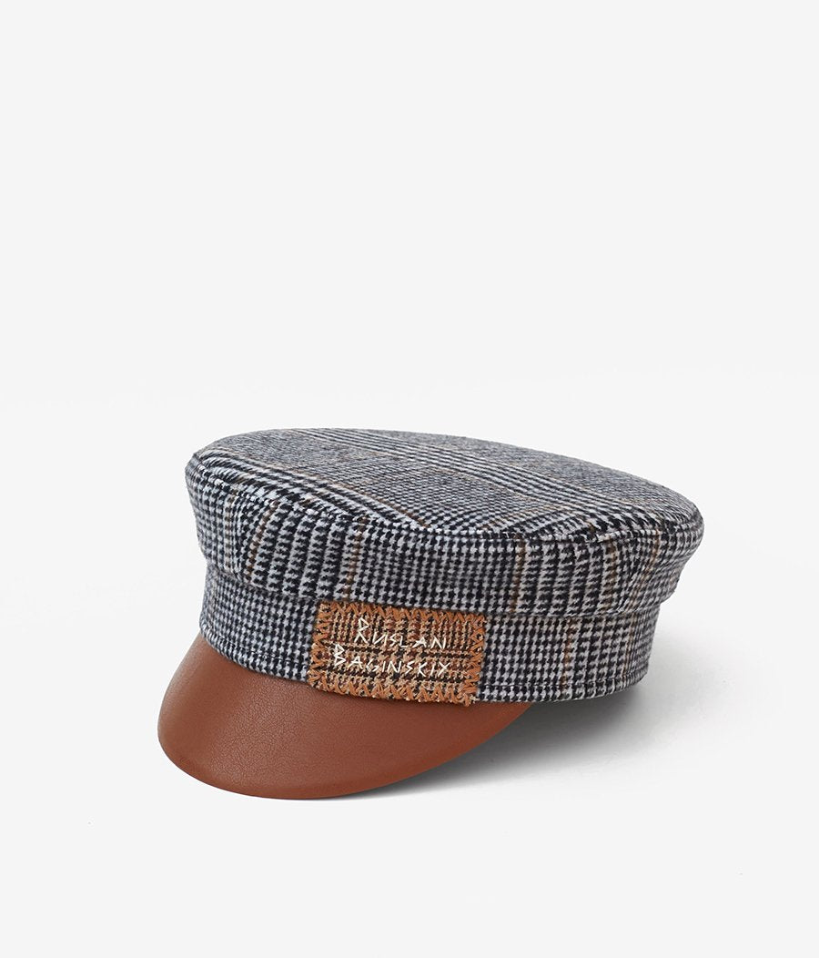 Houndstooth wool baker boy cap (4622634647600)