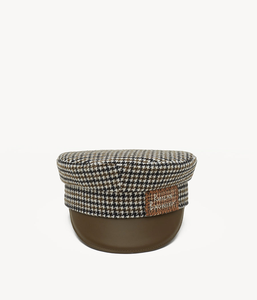 Checked Wool Baker Boy Cap