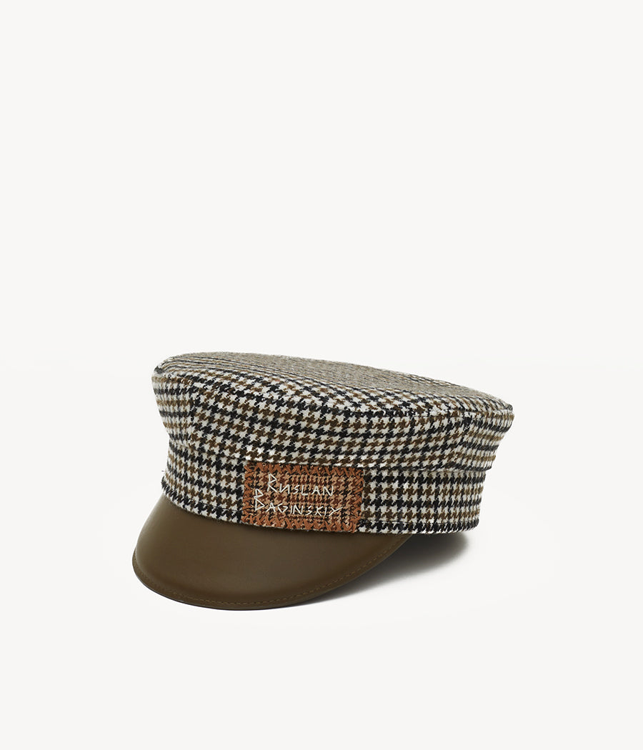 Checked Wool Baker Boy Cap