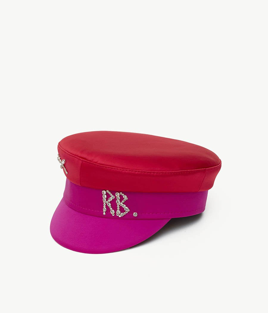 Photo, Baker Boy Cap, Crystal-Embellished Two-colored Satin Baker Boy Cap