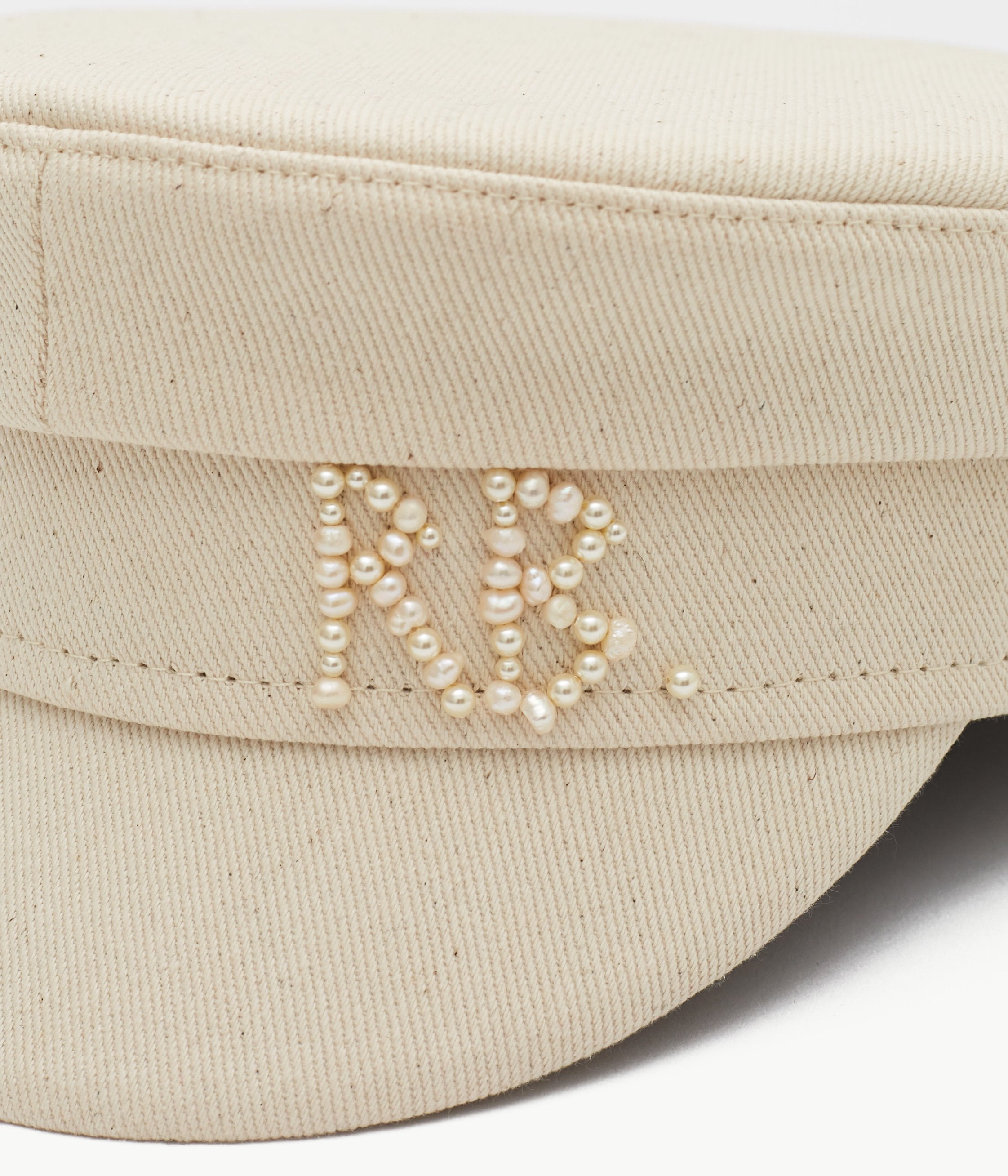 Pearls-embellished Baker Boy Cap KPC035-C-PRL-XXS Ruslan Baginskiy