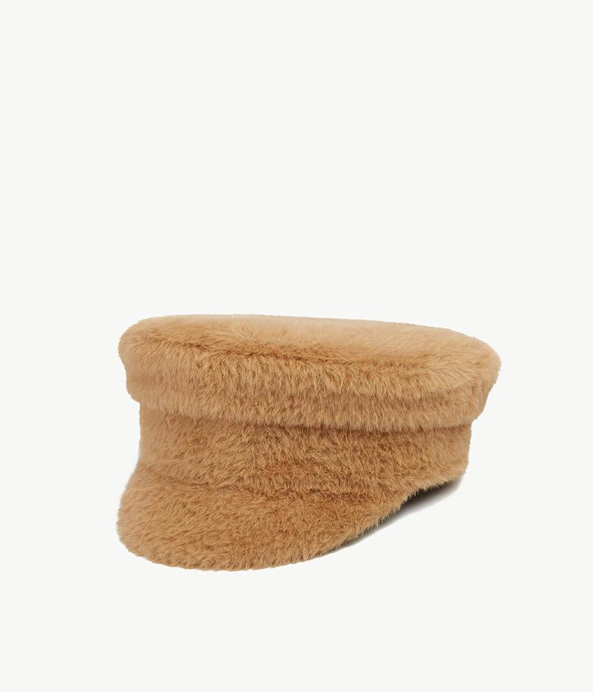 Faux Fur Beige Baker Boy Cap (4669817880624)