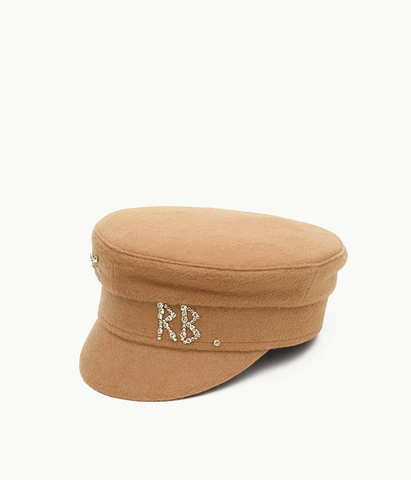 Crystal-embellished Beige Wool Baker Boy Cap KPC036-W-DMD-XXS Ruslan Baginskiy
