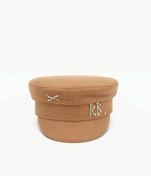 Crystal-embellished Beige Wool Baker Boy Cap KPC036-W-DMD-XXS Ruslan Baginskiy