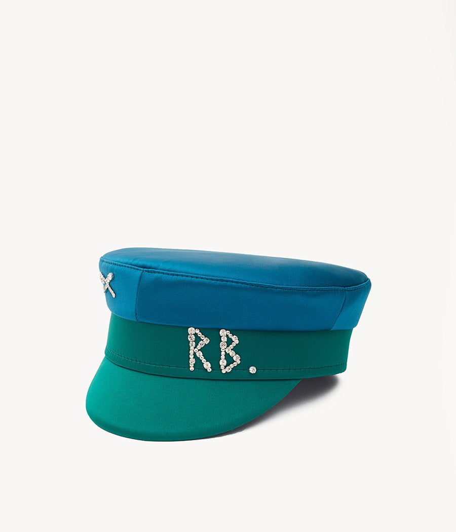 Photo, Baker Boy Cap, Crystal-embellished Green Satin Baker Boy Cap