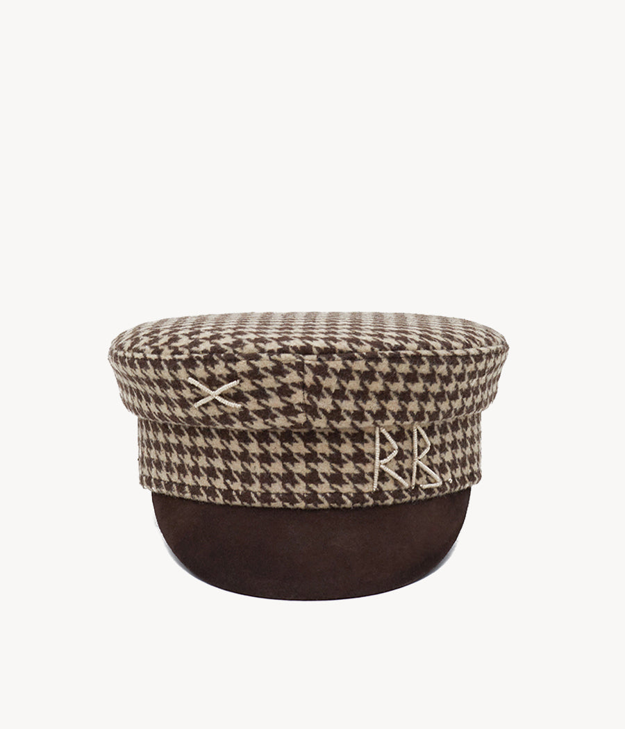 Houndstooth Baker Boy Cap with Suede Peak