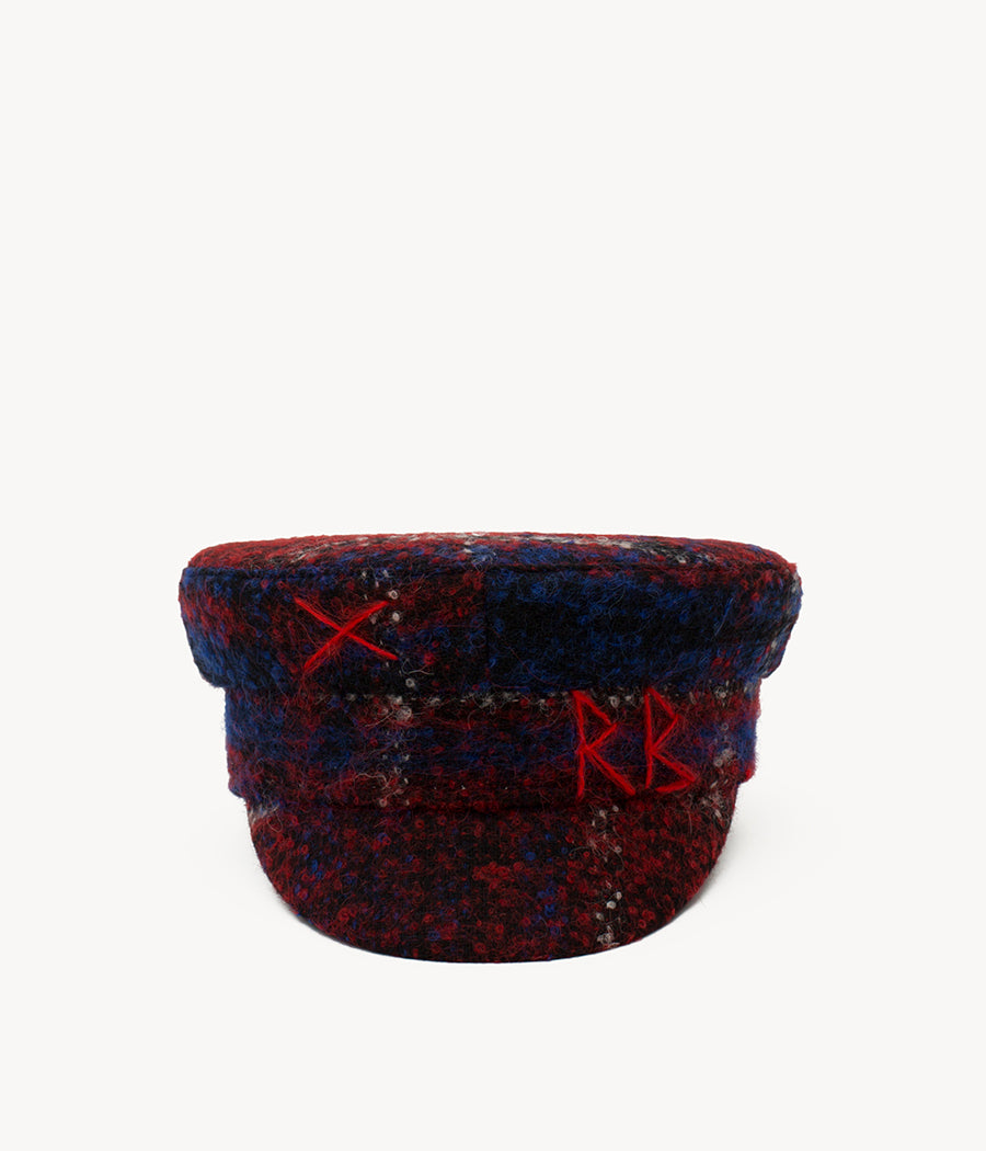 Checked Wool Baker Boy Cap